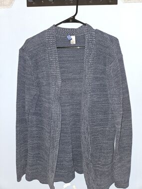 Divided Open-Front Knit Cardigan in Heather Gray